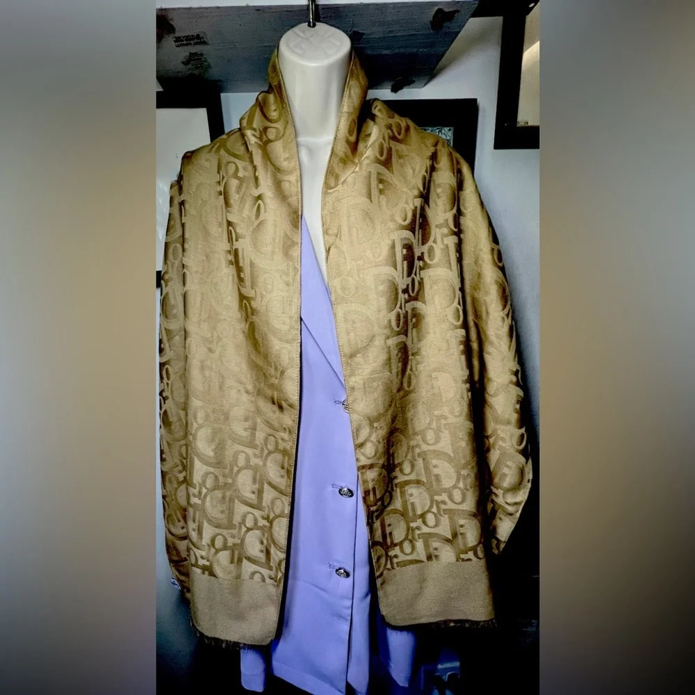 Auth Christian Dior Stole Shawl Scarf 35%Silk; 65%Wool